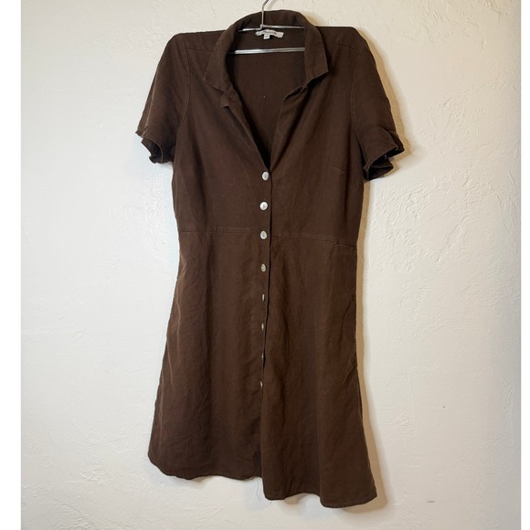 Madewell Dresses & Skirts - Madewell Brown Linen Blend Button Front Short Sleeve Mini Dress Size 6